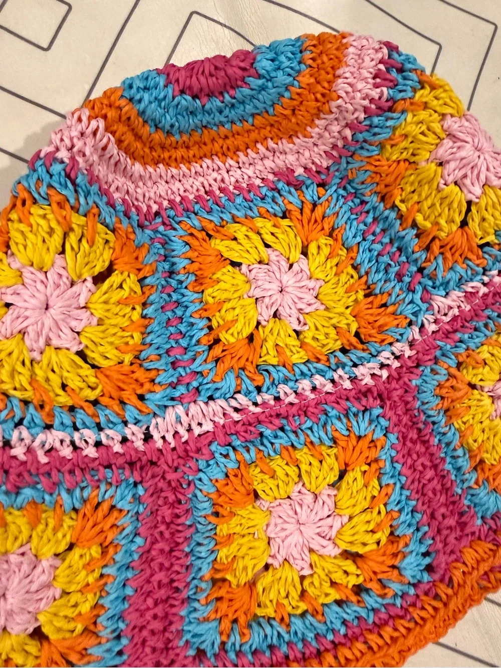 Colorful Straw Crochet Bucket Hat
